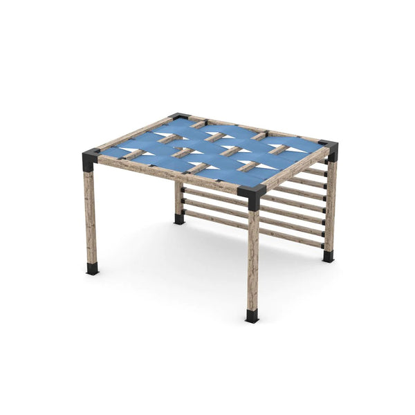 Toja Grid Pergola Kit with 4x4 KNECT Post Wall and Wave Shades for 6x6 Wood Posts, 10' x 12' -Denim
