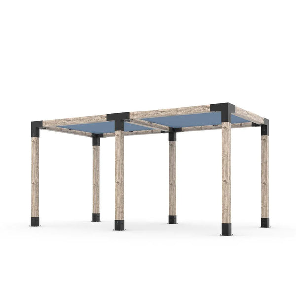 Toja Grid Double Pergola Kit with 2 SHADE SAILS for 6x6 Wood Posts, 8' x 16' -Denim