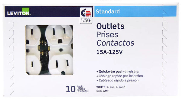 Leviton Duplex Receptacles, White - (10-Pack)