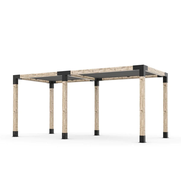 Toja Grid Double Pergola Kit with 2 SHADE SAILS for 6x6 Wood Posts, 8' x 18' -Graphite