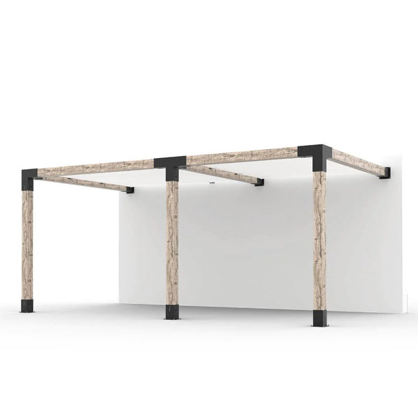 Toja Grid Double Wall Mount Pergola with 2 SHADE SAILS for 6x6 Wood Posts, 10' x 18' -White