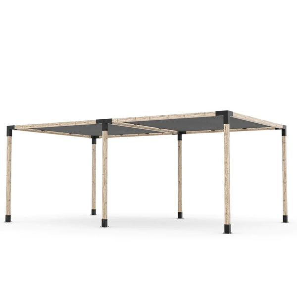 Toja Grid Double Pergola Kit with 2 SHADE SAILS for 4x4 Wood Posts, 12' x 20' -Graphite