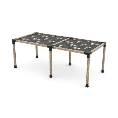 Toja Grid Double Pergola Kit with Wave Shades for 6x6 Wood Posts, 10' x 22' -Graphite