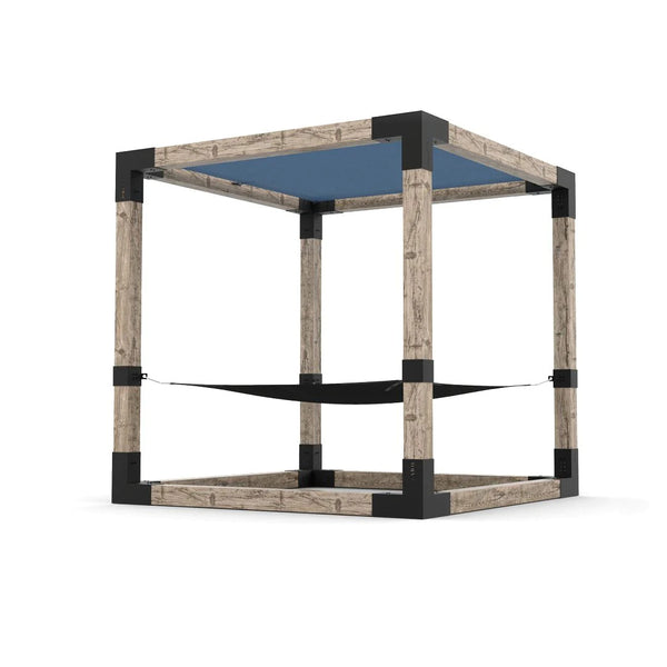 Toja Grid 2 Person HAMMOCK Kit with 1 SHADE SAIL for 6x6 Wood Posts With Black Hammock And Denim Shade