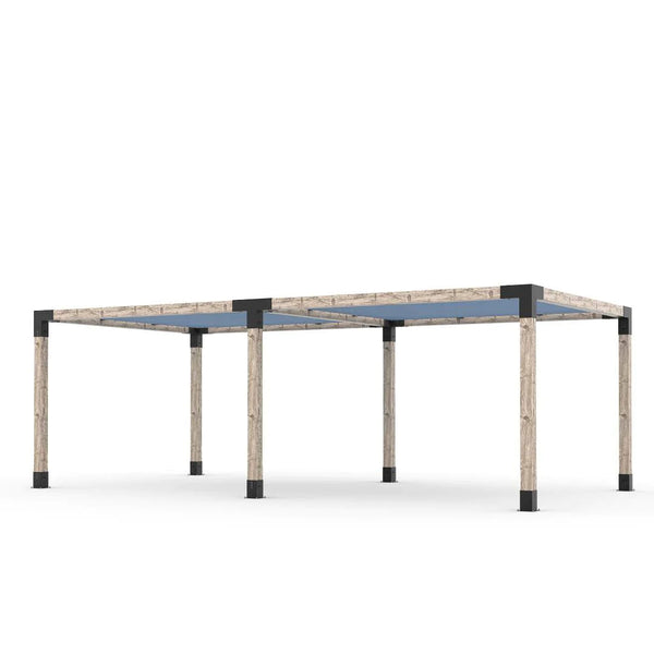 Toja Grid Double Pergola Kit with 2 SHADE SAILS for 6x6 Wood Posts, 12' x 24' -Denim