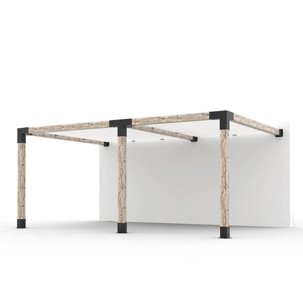 Toja Grid Double Wall Mount Pergola with 2 SHADE SAILS for 6x6 Wood Posts, 12' x 18' -White