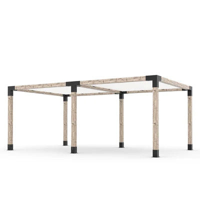 Toja Grid Double Pergola Kit with 2 SHADE SAILS for 6x6 Wood Posts, 12' x 20' -White