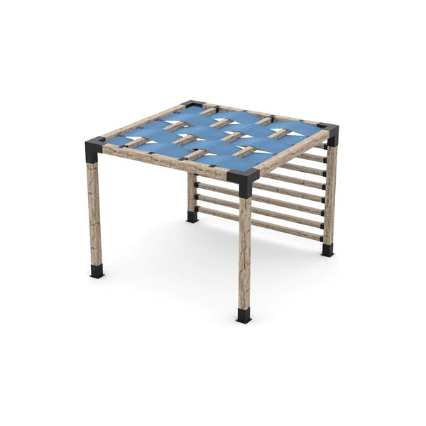 Toja Grid Pergola Kit with 4x4 KNECT Post Wall and Wave Shades for 6x6 Wood Posts, 10' x 10' -Denim