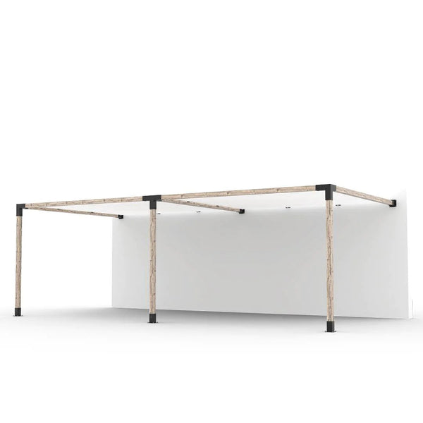 Toja Grid Double Wall Mount Pergola Kit with 2 SHADE SAILS for 4x4 Wood Posts, 12' x 24' -White