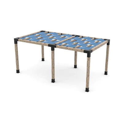 Toja Grid Double Pergola Kit with Wave Shades for 6x6 Wood Posts, 10' x 18' -Denim