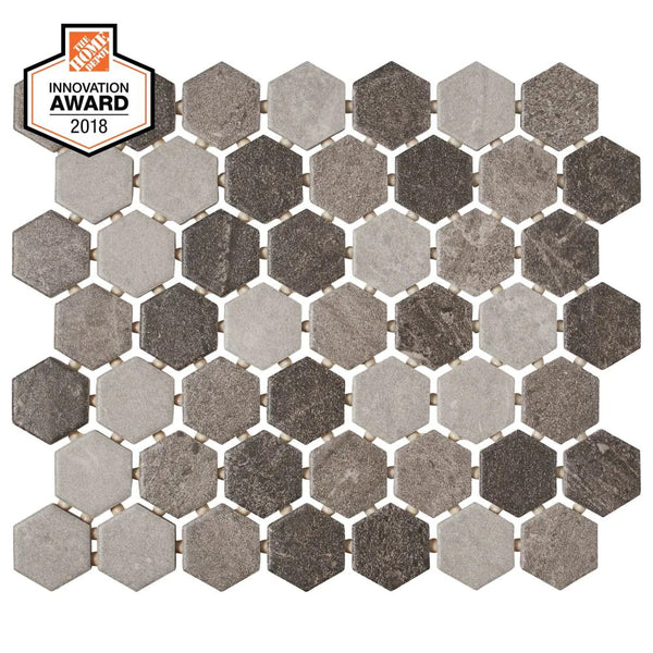 Lifeproof Quartzite Multi-Grey 10-inch x 12-inch x 6 mm Ceramic Hexagon Mosaic Tile (0.81 sq. ft. / piece)