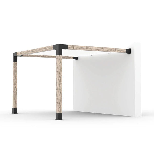 Toja Grid Wall Mount Pergola Kit With SHADE SAIL for 6x6 Wood Posts, 12' x 12' -White