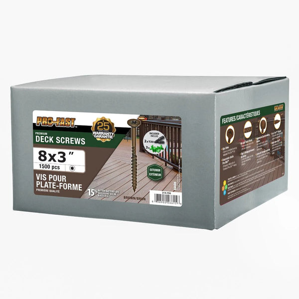 #8 x 3-inch Pro Deck Screws Brown - 1500 pcs/box