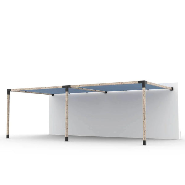 Toja Grid Double Wall Mount Pergola Kit with 2 SHADE SAILS for 4x4 Wood Posts, 12' x 24' -Denim