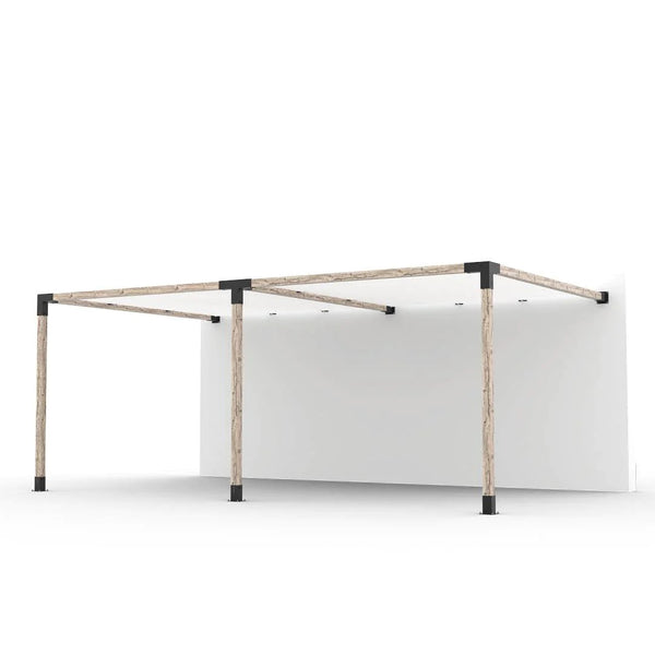 Toja Grid Double Wall Mount Pergola Kit with 2 SHADE SAILS for 4x4 Wood Posts, 12' x 20' -White