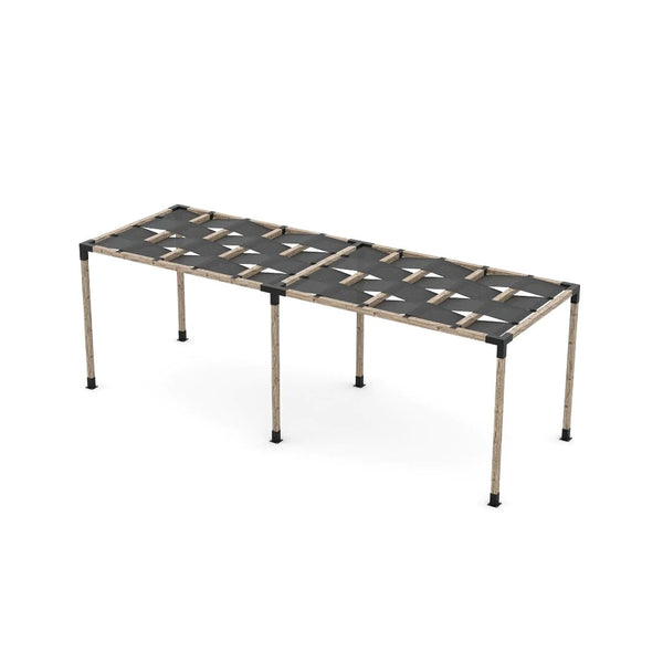 Toja Grid Double Pergola Kit with Wave Shades for 4x4 Wood Posts, 8' x 24' -Graphite