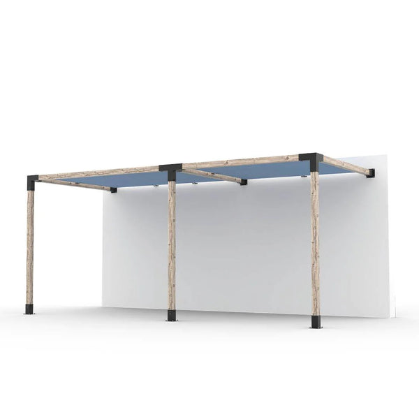 Toja Grid Double Wall Mount Pergola Kit with 2 SHADE SAILS for 4x4 Wood Posts, 8' x 18' -Denim